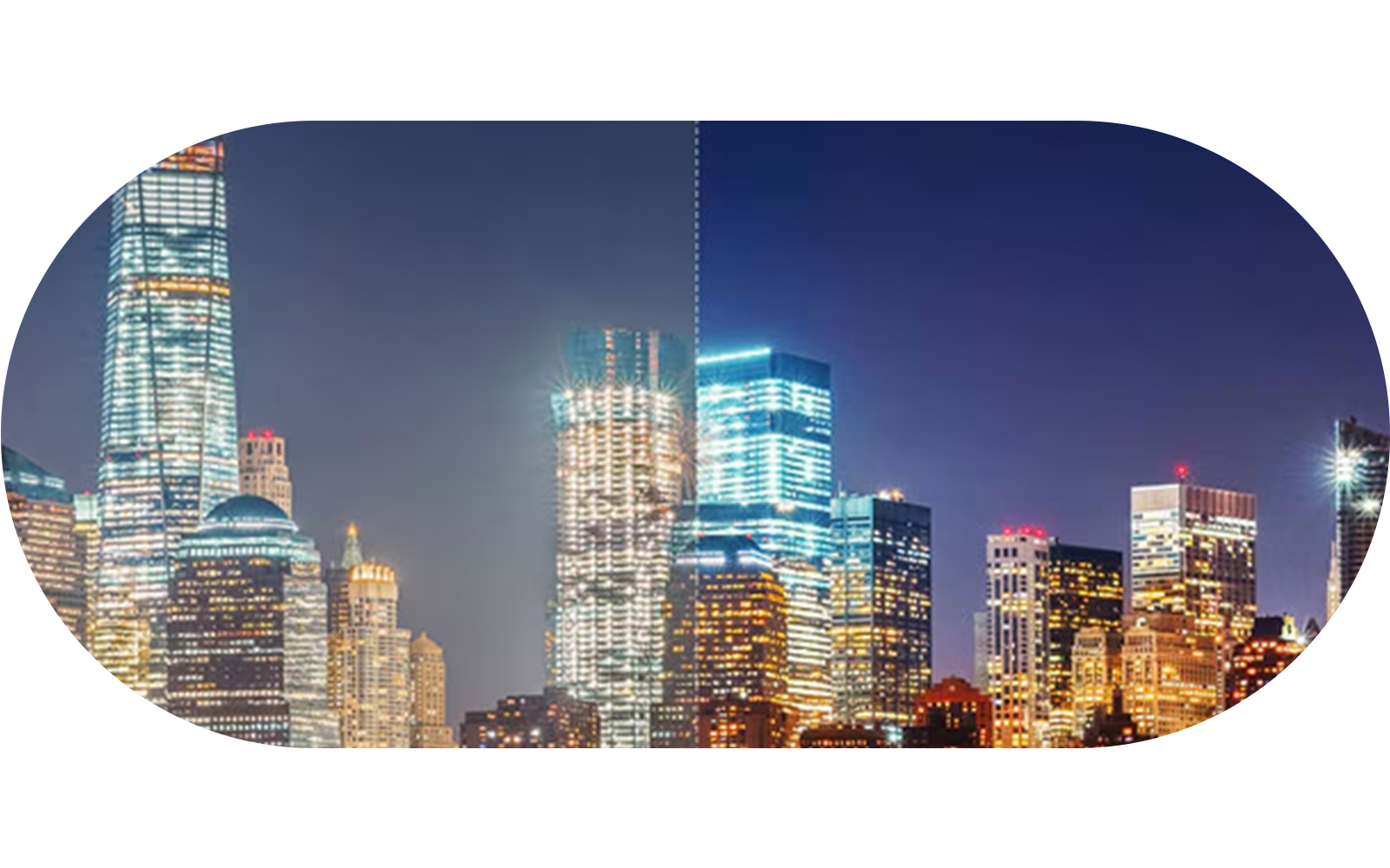 City night skyline featured on LG TV with AI Picture Pro featured and AI Picture Wizard, upscaling content for finer detail